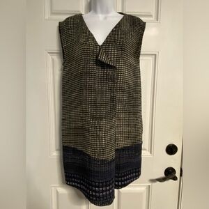 T31a- RACHEL ROY Black-Gray Gingham Pleated-Overlap Front Shift Dress